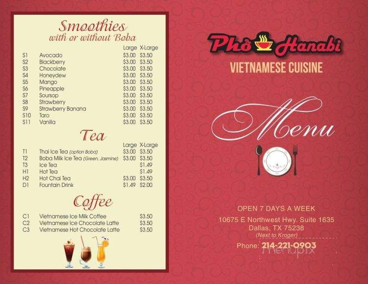 Pho Hanabi - Dallas, TX menu_pic