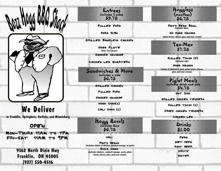 Bozz Hogg BBQ Shack - Franklin, OH menu_pic