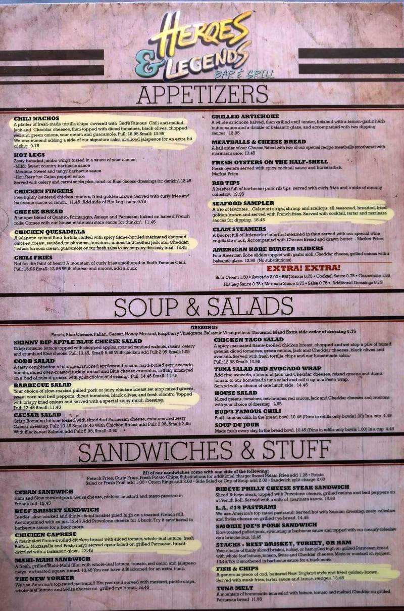 Heroes and Legends Bar and Grill - Lake Forest, CA menu_pic