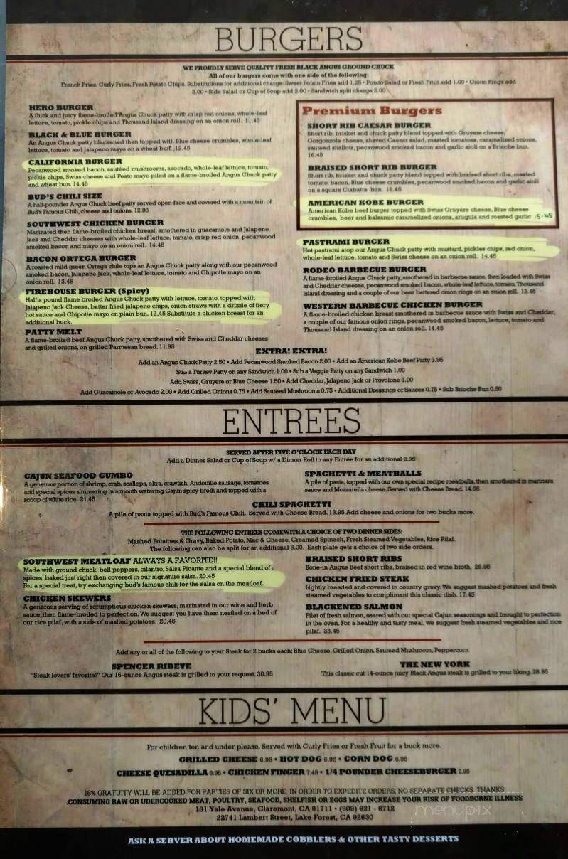 Heroes and Legends Bar and Grill - Lake Forest, CA menu_pic