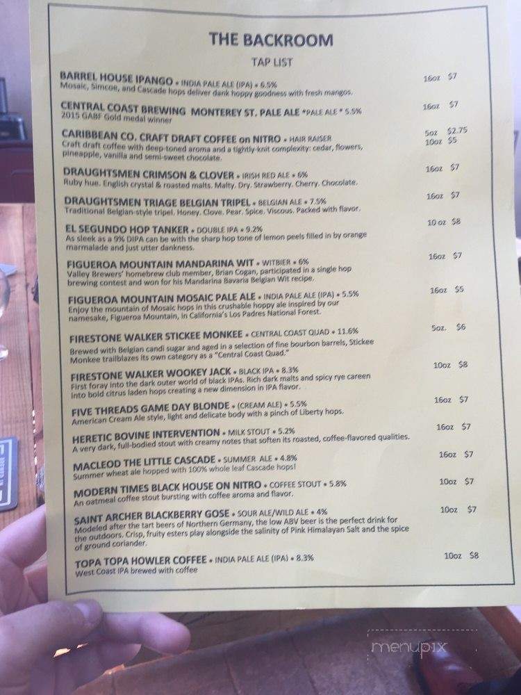 The BackRoom - Solvang, CA menu_pic
