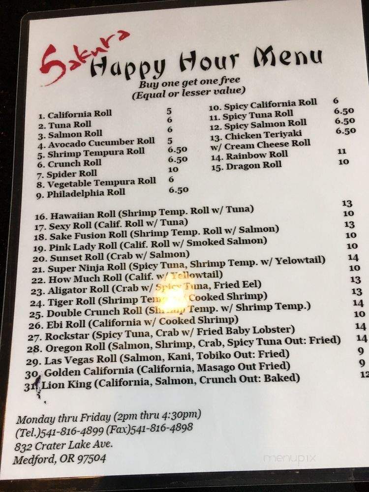 New Sakura Japanese Resturaunt - Medford, OR menu_pic