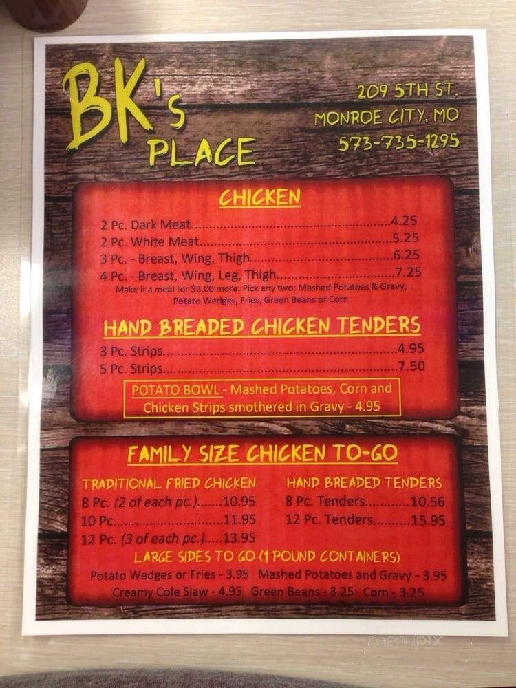 BK's Place - Monroe City, MO menu_pic