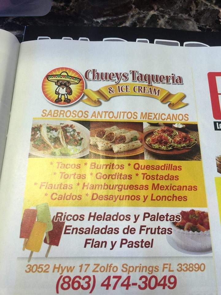 Chueys Taqueria - Zolfo Springs, FL menu_pic
