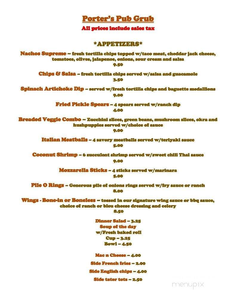 Porter's Pub - Soda Springs, ID menu_pic