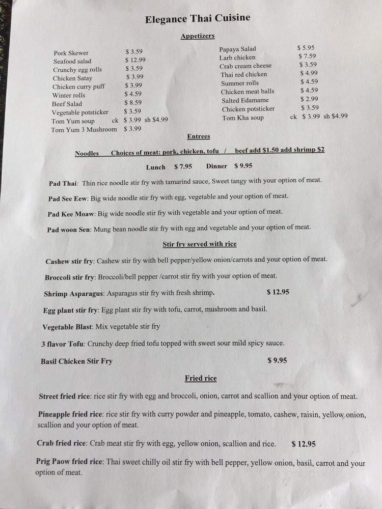 Elegance Thai Cuisine - Starke, FL menu_pic