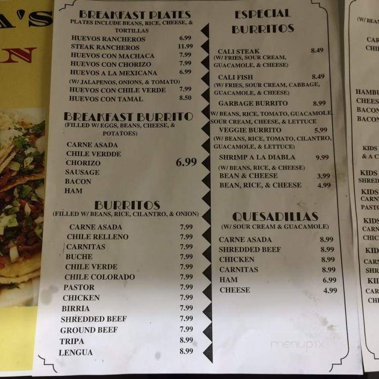 Arteaga's Mexican Food - Twentynine Palms, CA menu_pic