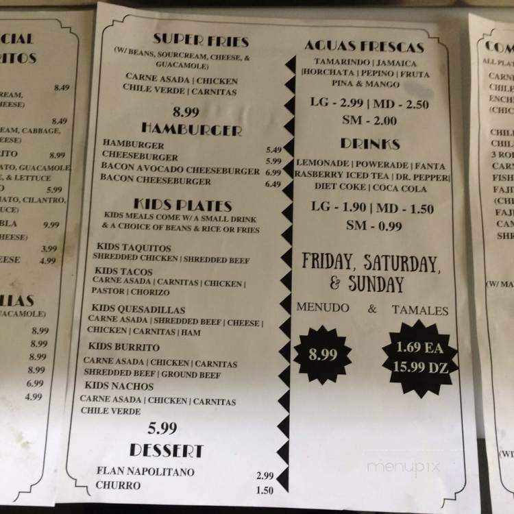 Arteaga's Mexican Food - Twentynine Palms, CA menu_pic