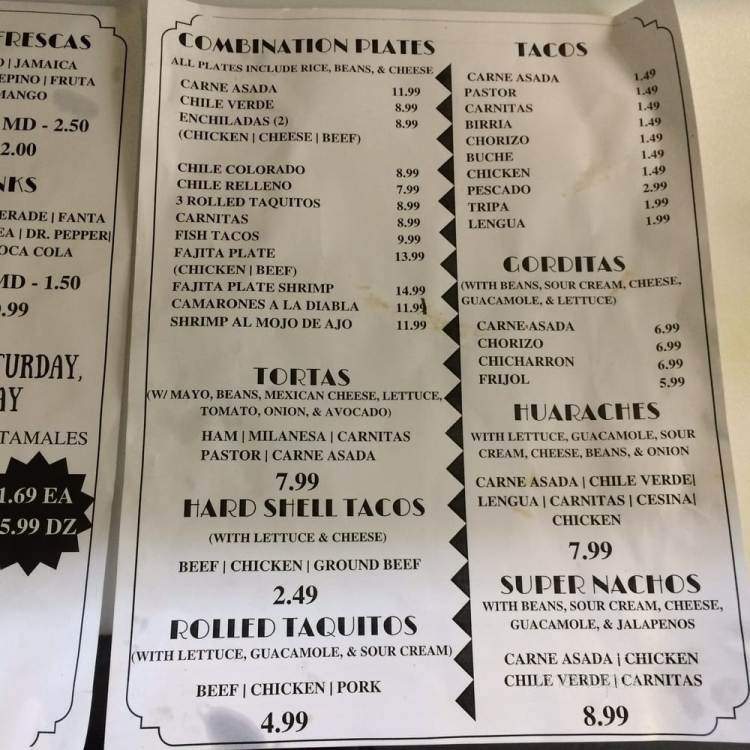 Arteaga's Mexican Food - Twentynine Palms, CA menu_pic
