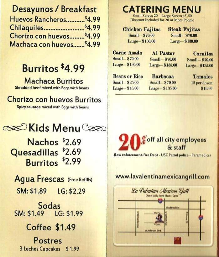 La Valentina Mexican Grill - Los Angeles, CA menu_pic