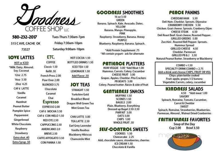 Goodness Coffee Shop - Cache, OK menu_pic