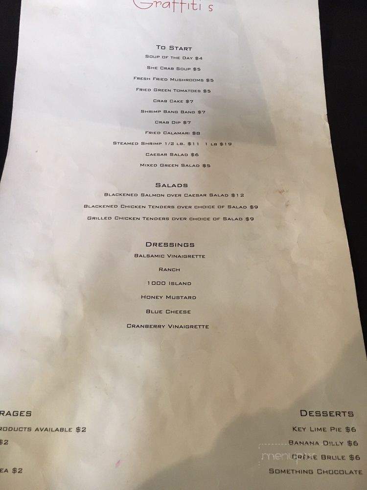 Graffiti's Restaurant - Lincolnton, NC menu_pic