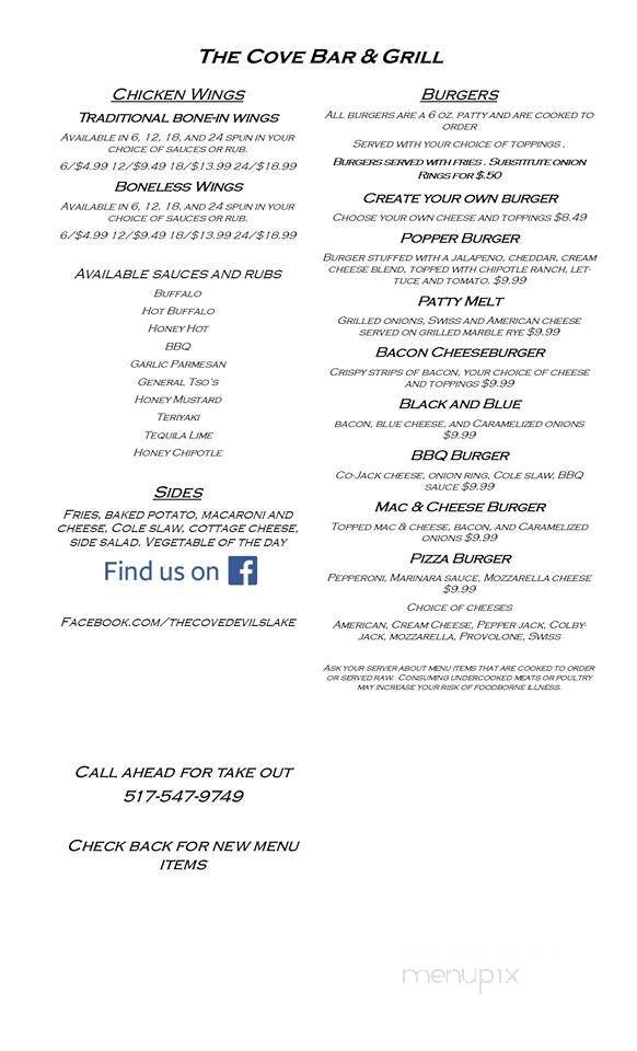 The Cove Bar & Grill - Addison, MI menu_pic