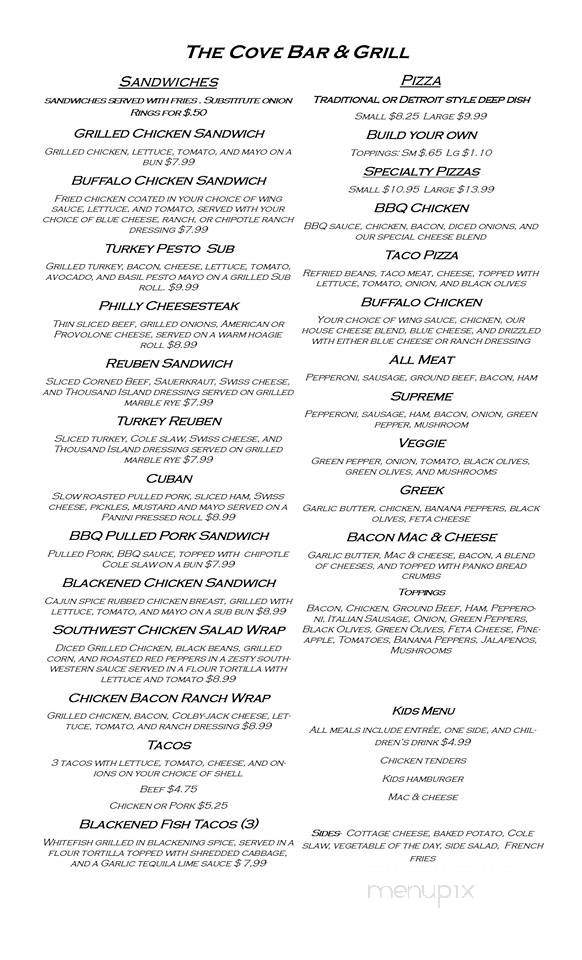 The Cove Bar & Grill - Addison, MI menu_pic