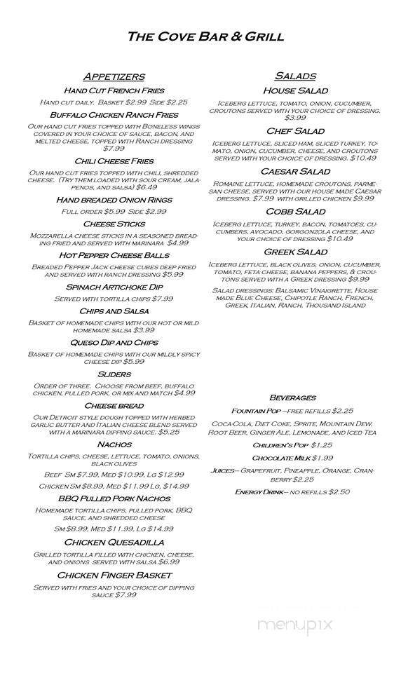 The Cove Bar & Grill - Addison, MI menu_pic