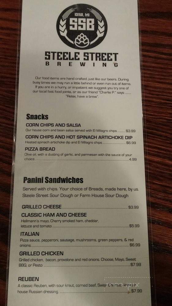 Steele Street Brewery - Ionia, MI menu_pic