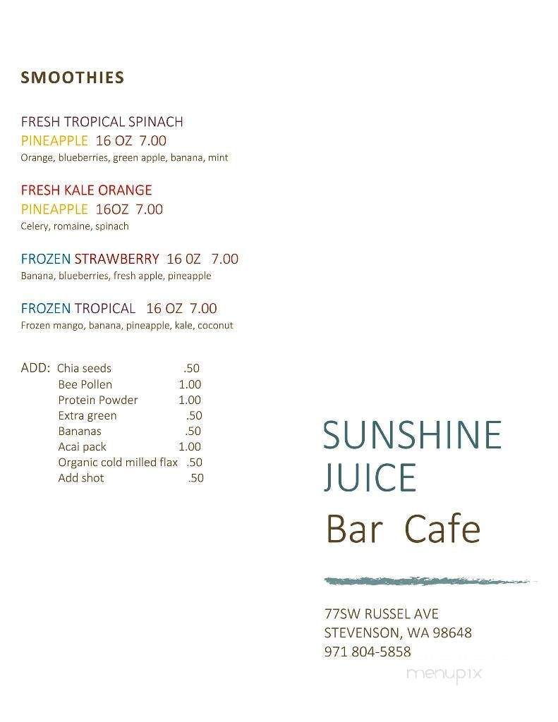 /28065163/Sunshine-Juice-Organic-Juice-Bar-and-Cafe-Stevenson-WA - Stevenson, WA