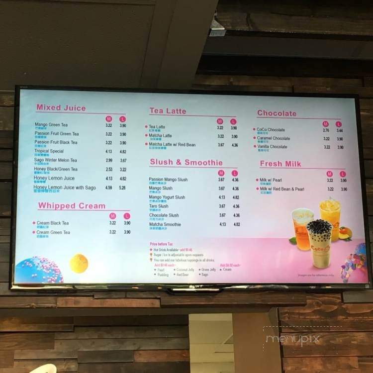 CoCo Fresh Tea & Juice - Los Angeles, CA menu_pic