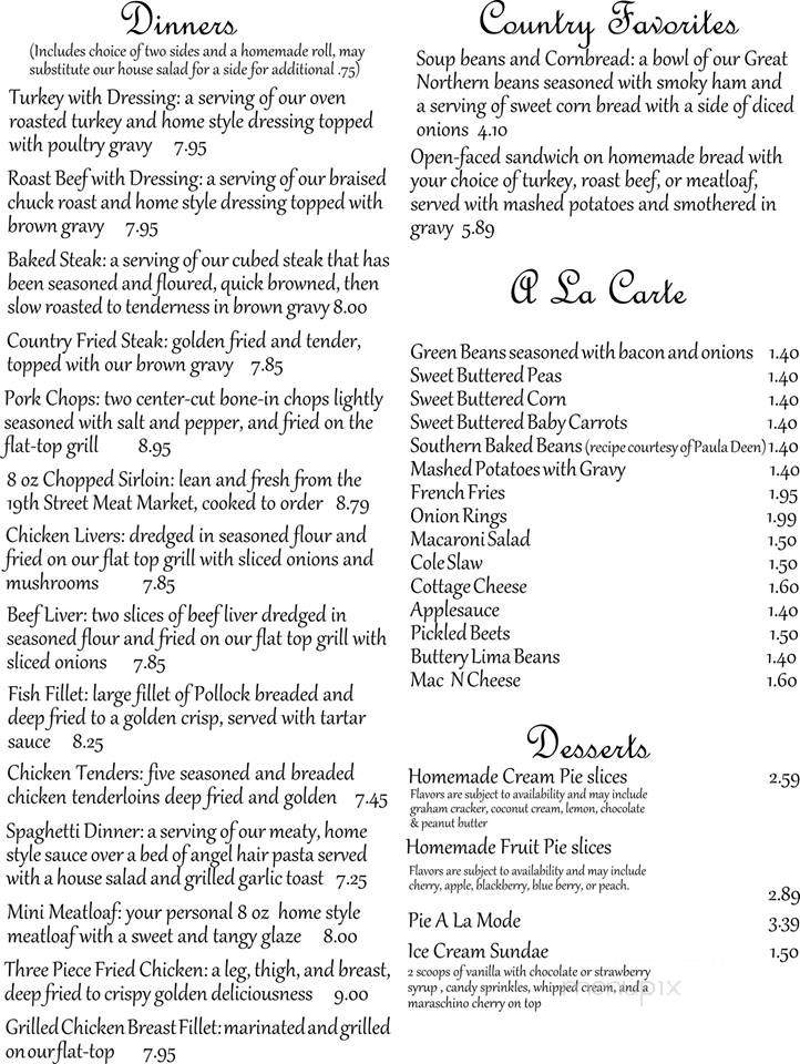 Cheryl's Country Diner - Parkersburg, WV menu_pic