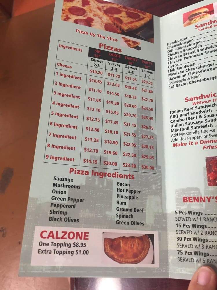Benny's Pizza - Summit, IL menu_pic