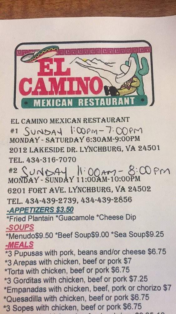 El Camino - Lynchburg, VA menu_pic