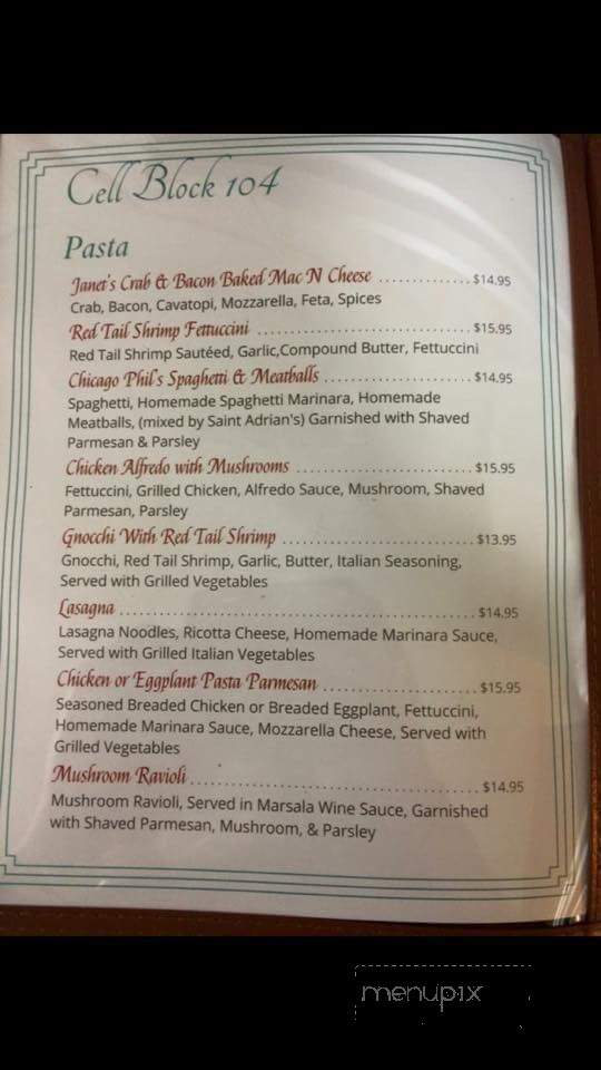 Cell Block 104 - Lebanon, IN menu_pic