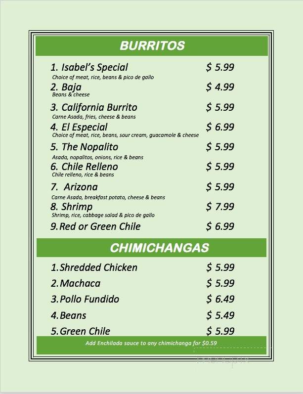 /28075988/Isabels-Mexican-Food-Menu-Glendale-AZ - Glendale, AZ