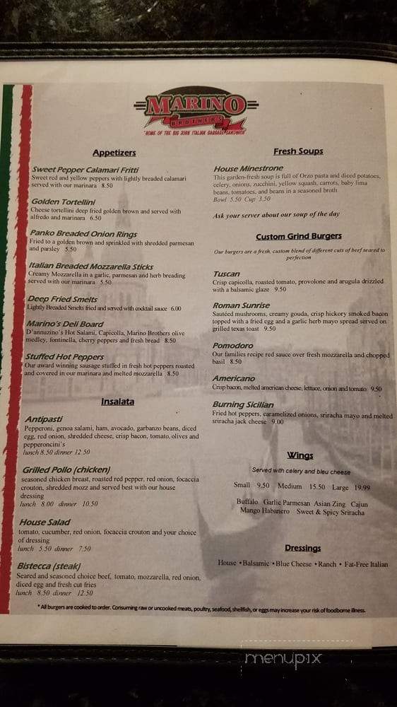 Marino Brothers Restaurant - Clarksburg, WV menu_pic