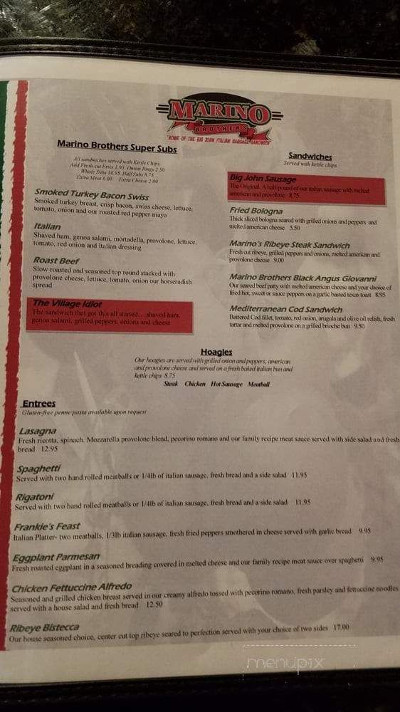Marino Brothers Restaurant - Clarksburg, WV menu_pic