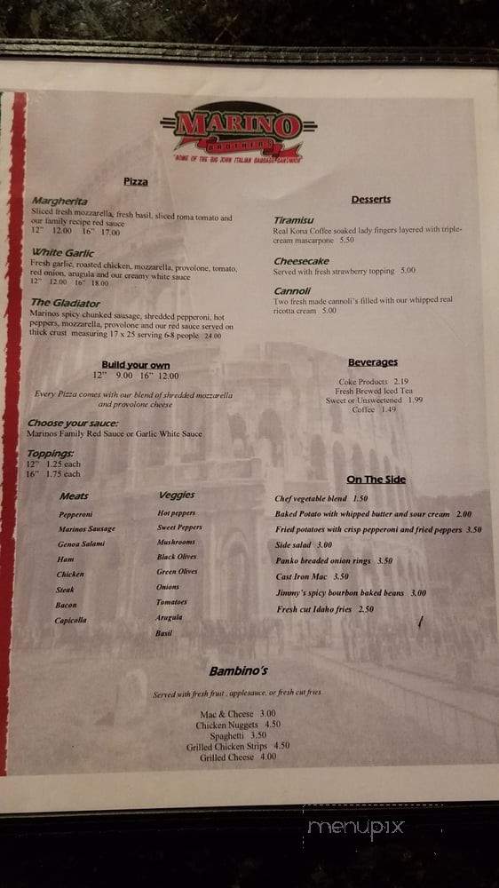 Marino Brothers Restaurant - Clarksburg, WV menu_pic
