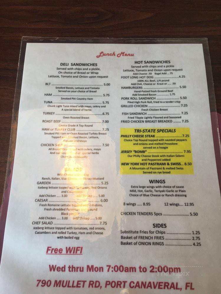 Charlie's Cafe - Cape Canaveral, FL menu_pic
