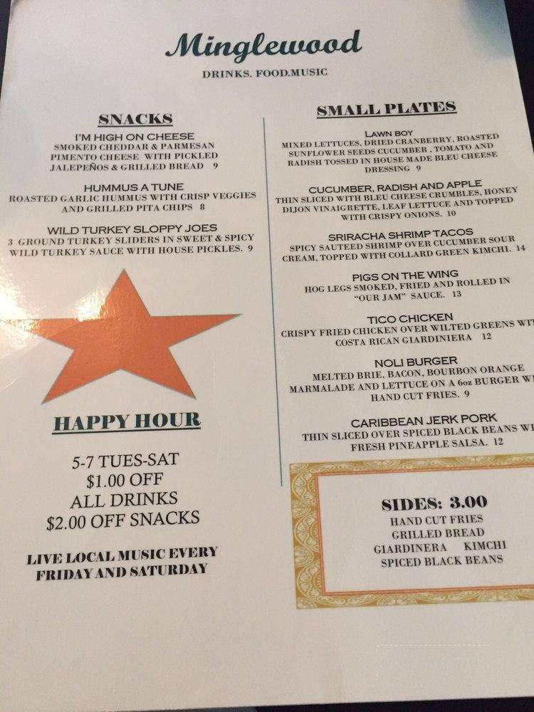 Minglewood - Lexington, KY menu_pic