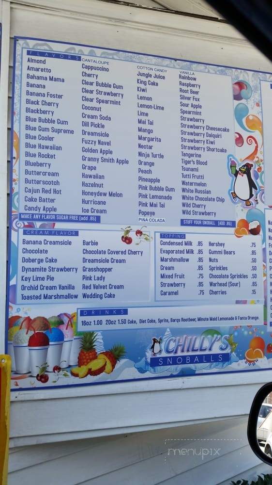 Chilly's Sno-Balls - Metairie, LA menu_pic