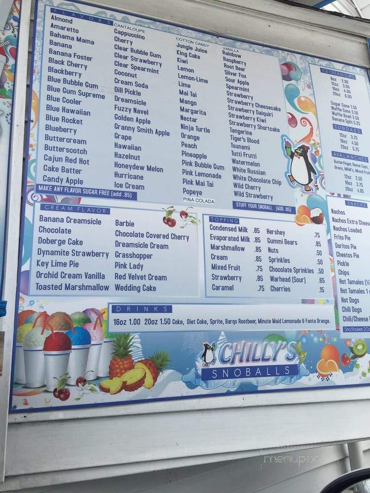 Chilly's Sno-Balls - Metairie, LA menu_pic