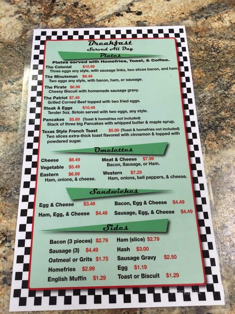 Colonial Diner - Winterville, NC menu_pic