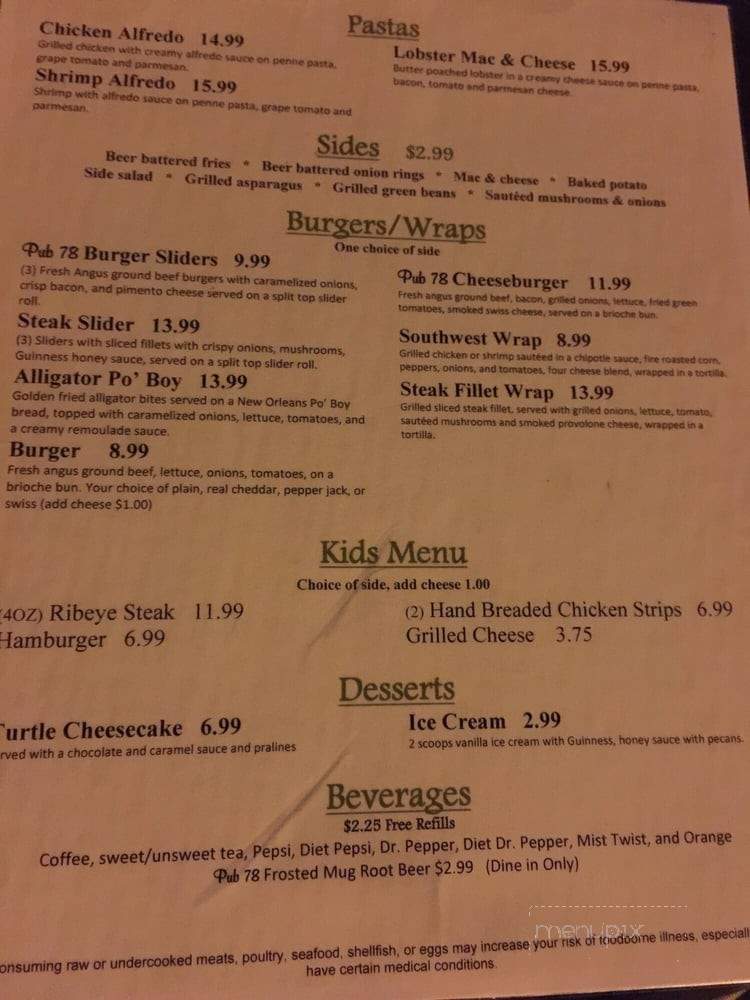 Pub 78 - Dyersburg, TN menu_pic
