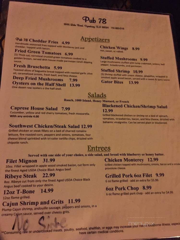 Pub 78 - Dyersburg, TN menu_pic
