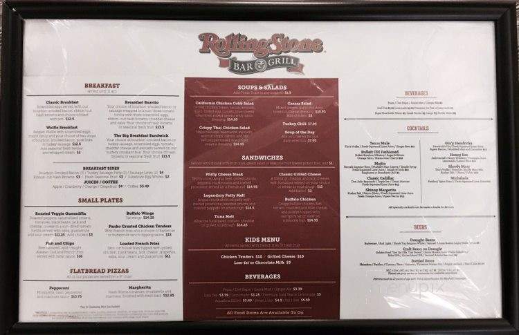 Rolling Stone Bar & Grill - Los Angeles, CA menu_pic