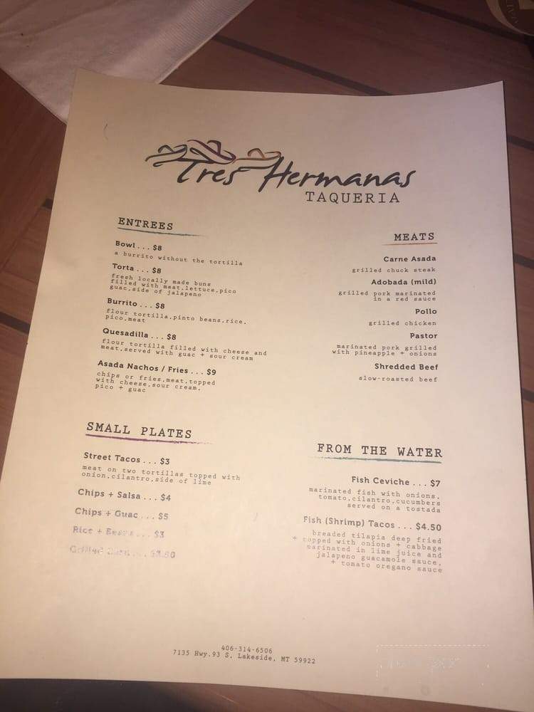Tres Hermanas Taqueria - Lakeside, MT menu_pic