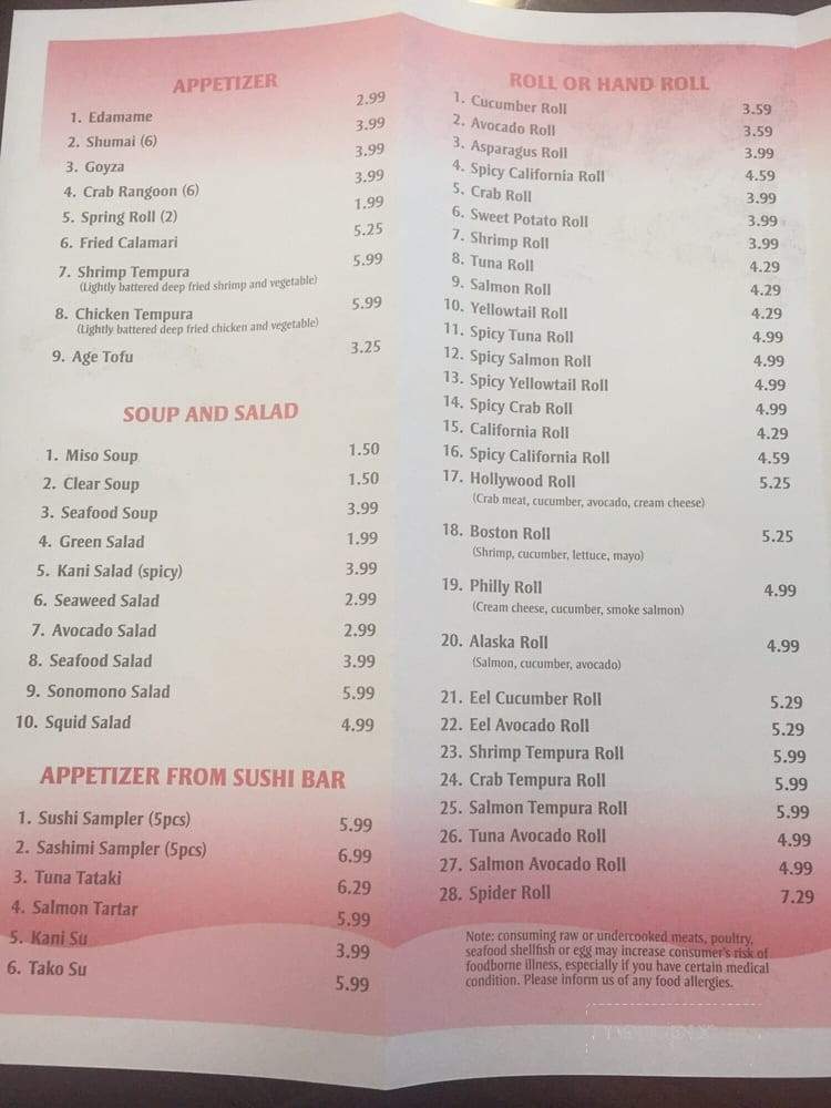Oishi Japanese Express - Lawrenceburg, TN menu_pic