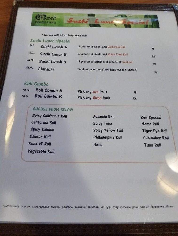 Zen Japanese Izakaya - Houston, TX menu_pic