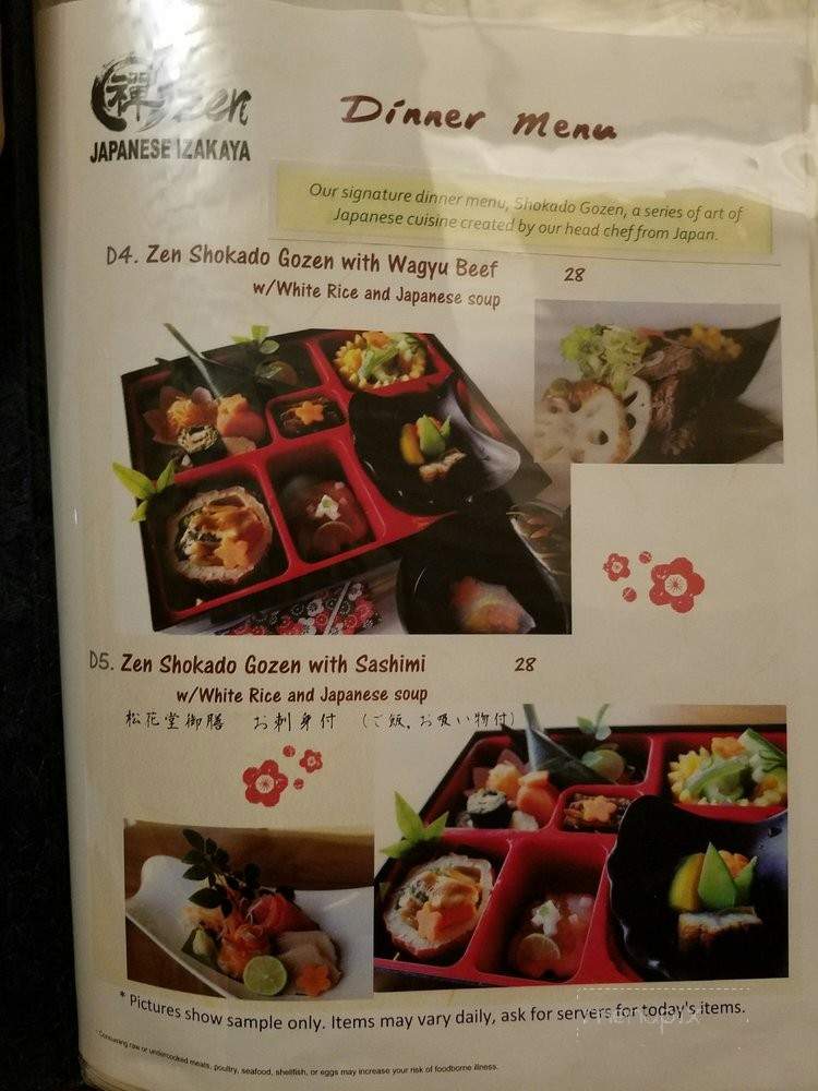 Zen Japanese Izakaya - Houston, TX menu_pic