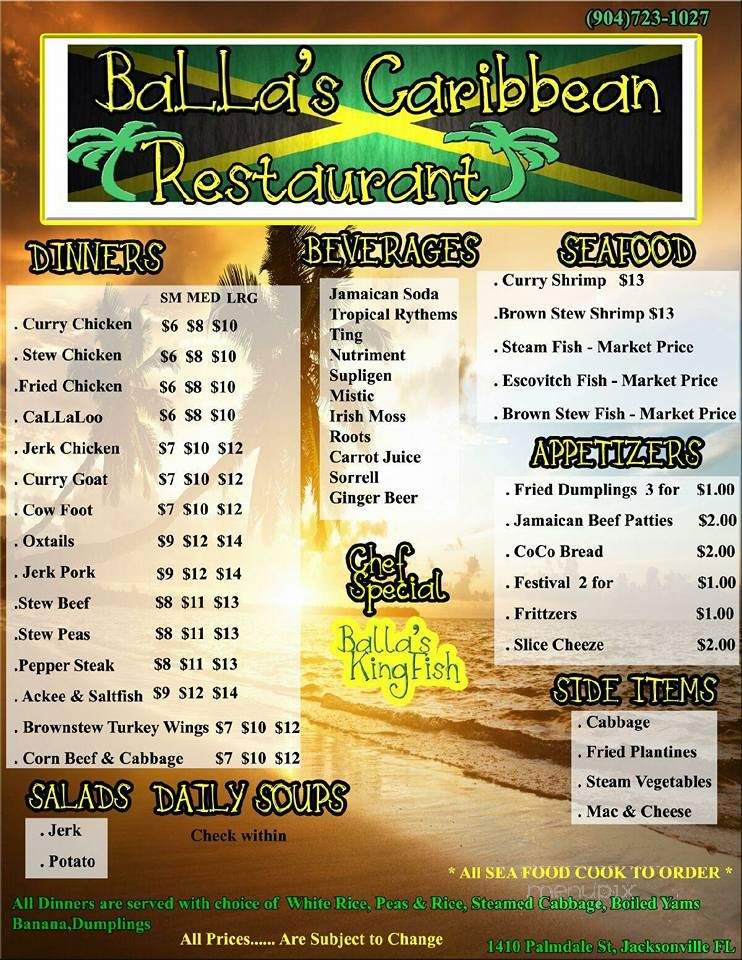 Balla's Caribbean Restaurant - Jacksonville, FL menu_pic