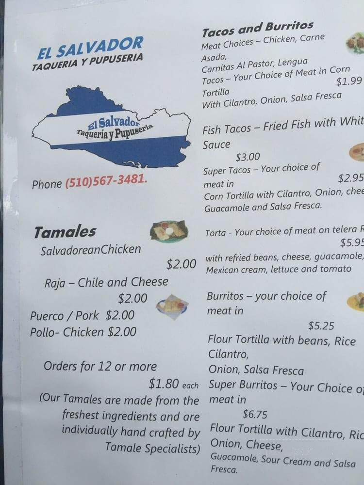 El Salvador Taqueria y Pupuseria - Oakland, CA menu_pic