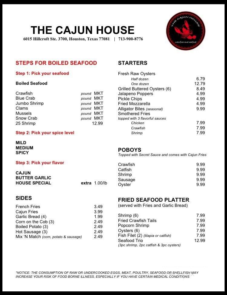 The Cajun House - Houston, TX menu_pic