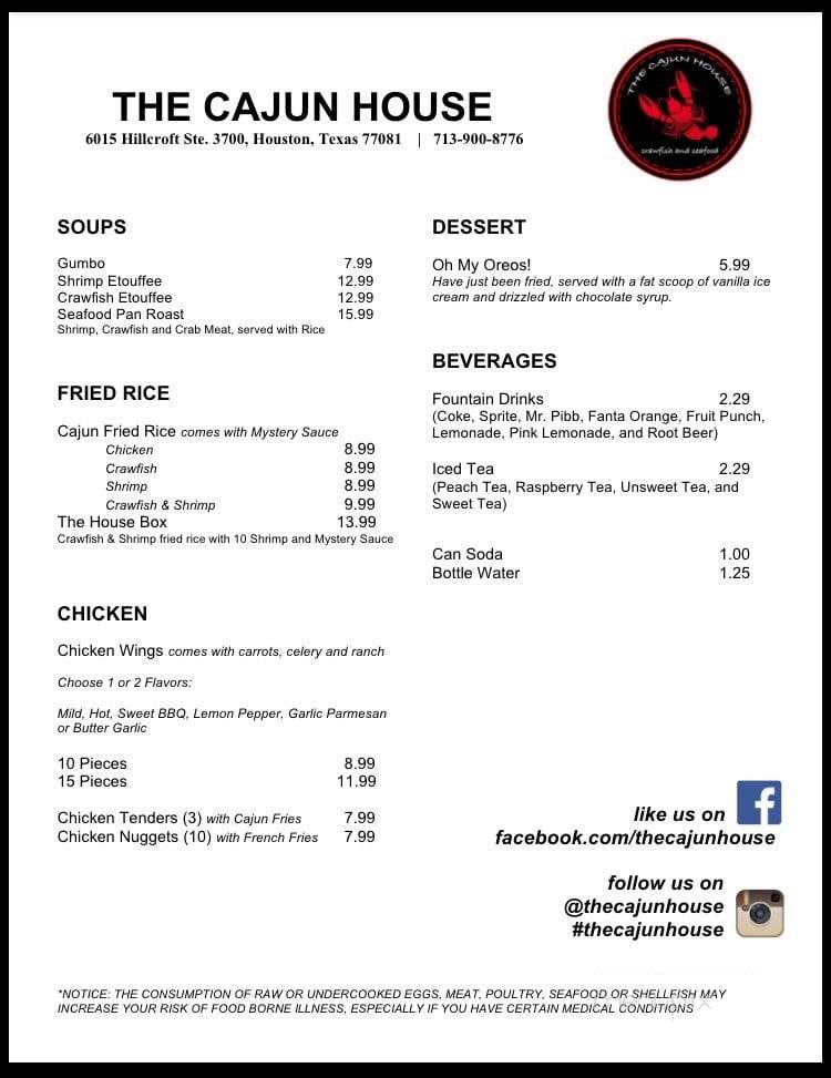 The Cajun House - Houston, TX menu_pic