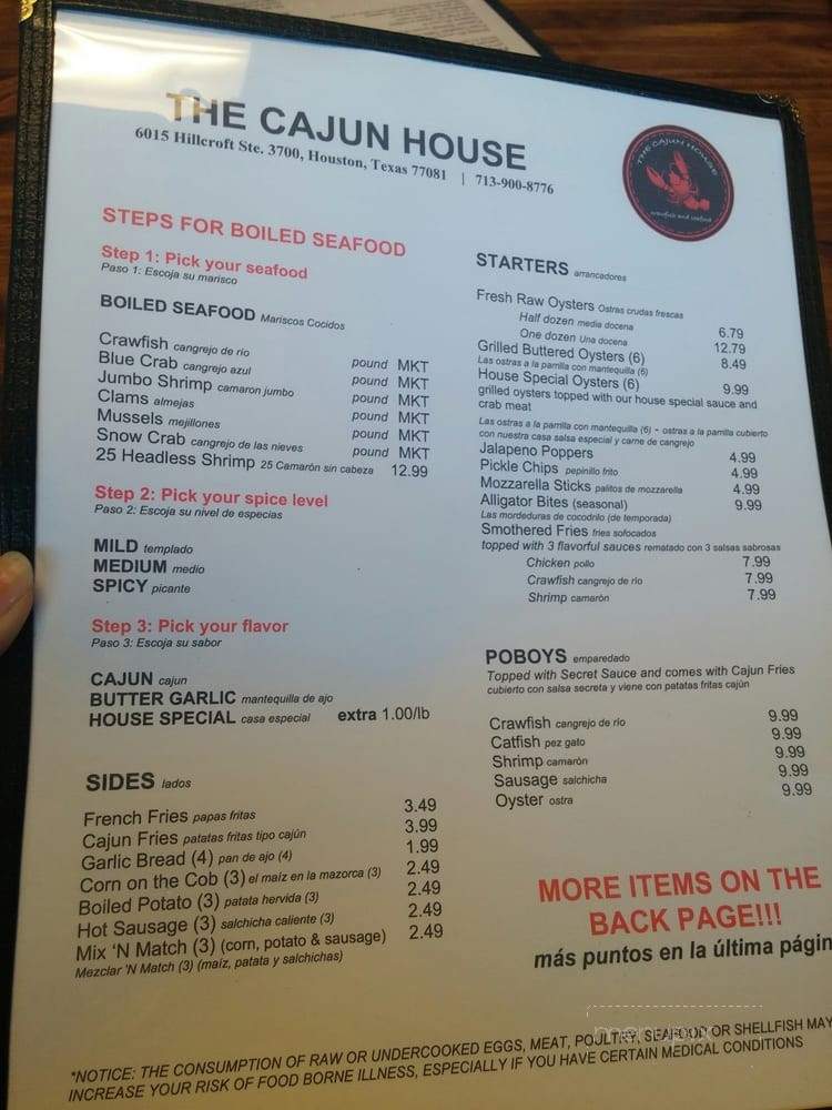 The Cajun House - Houston, TX menu_pic