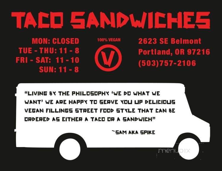 Taco Sandwiches - Portland, OR menu_pic