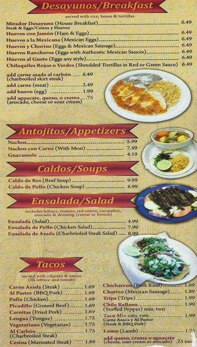 Taqueria El Mirador - Stockton, CA menu_pic