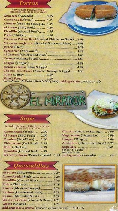 Taqueria El Mirador - Stockton, CA menu_pic